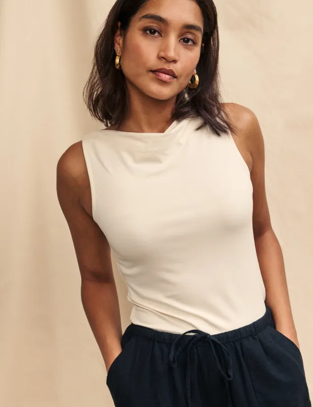 Cream Jersey Slash Neck Top sold by Nobody's Child