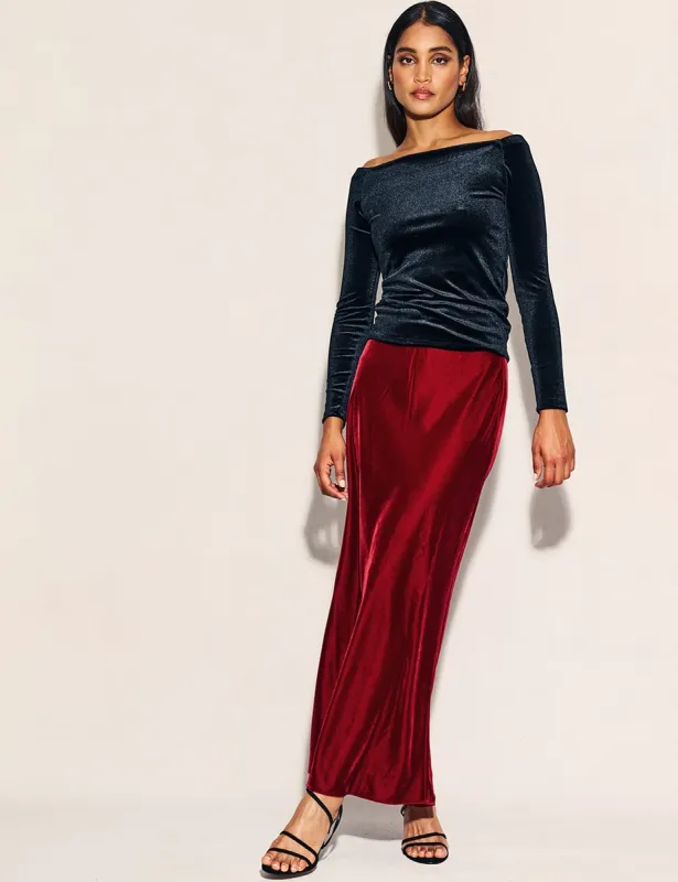 Red Velvet Marley Maxi Skirt sold by Nobody's Child