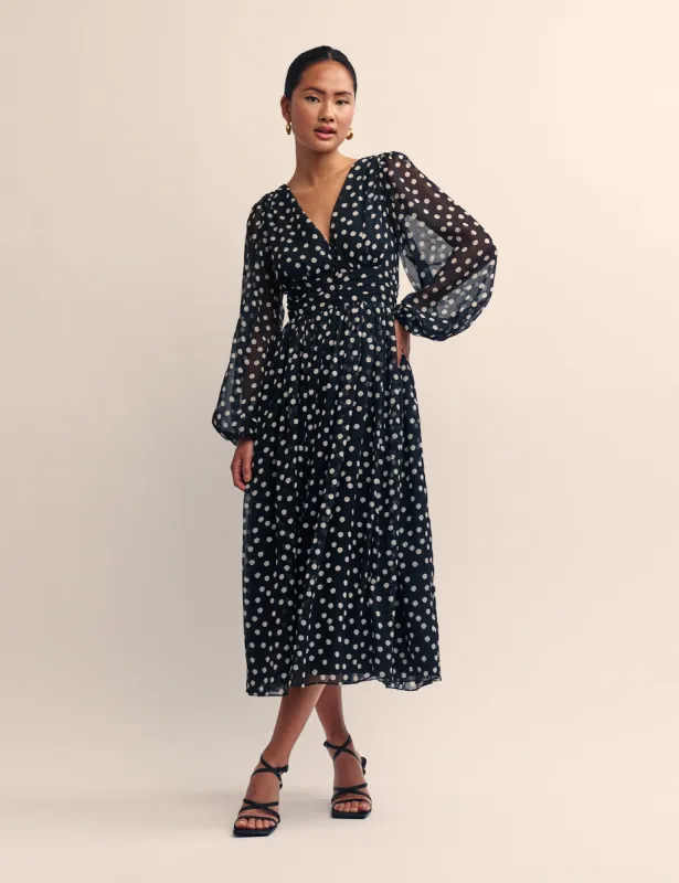 Black Polka Dot Anya Midi Dress sold by Nobody's Child