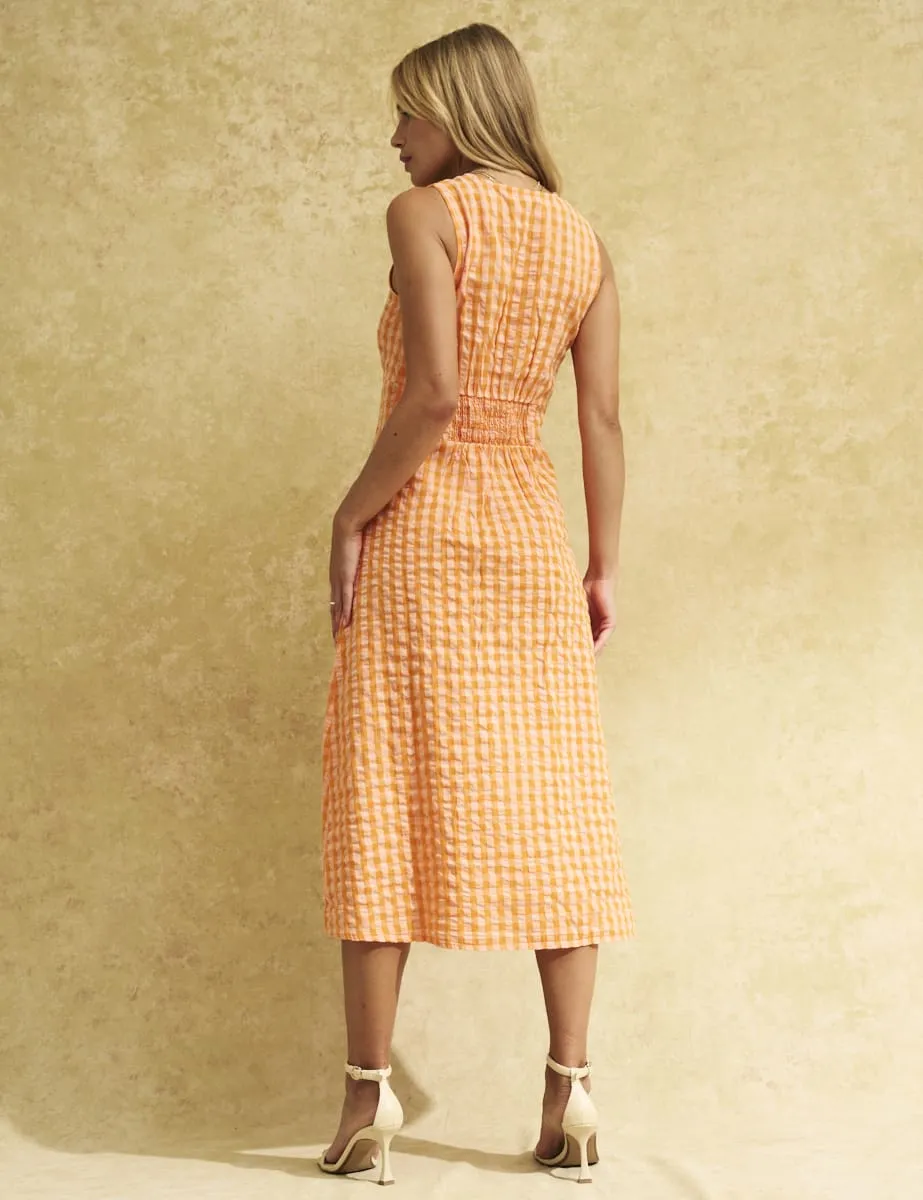 Orange Gingham Check Sandra Midi Dress sold by Nobody's Child product image thumbnail 2