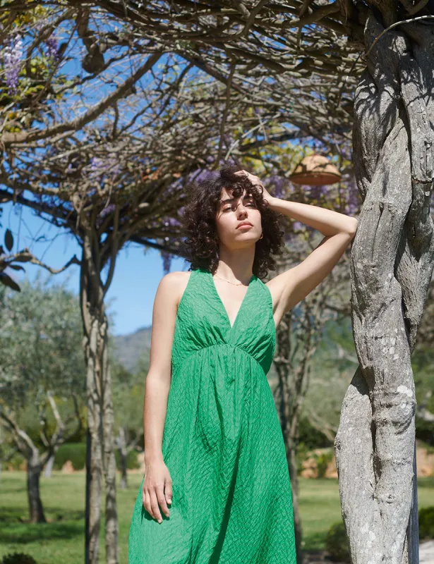 Green V-Neck Sleeveless Amy Midi Dress sold by Nobody's Child