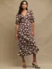 Brown Botanical Print Delilah Midi Tea Dress sold by Nobody's Child