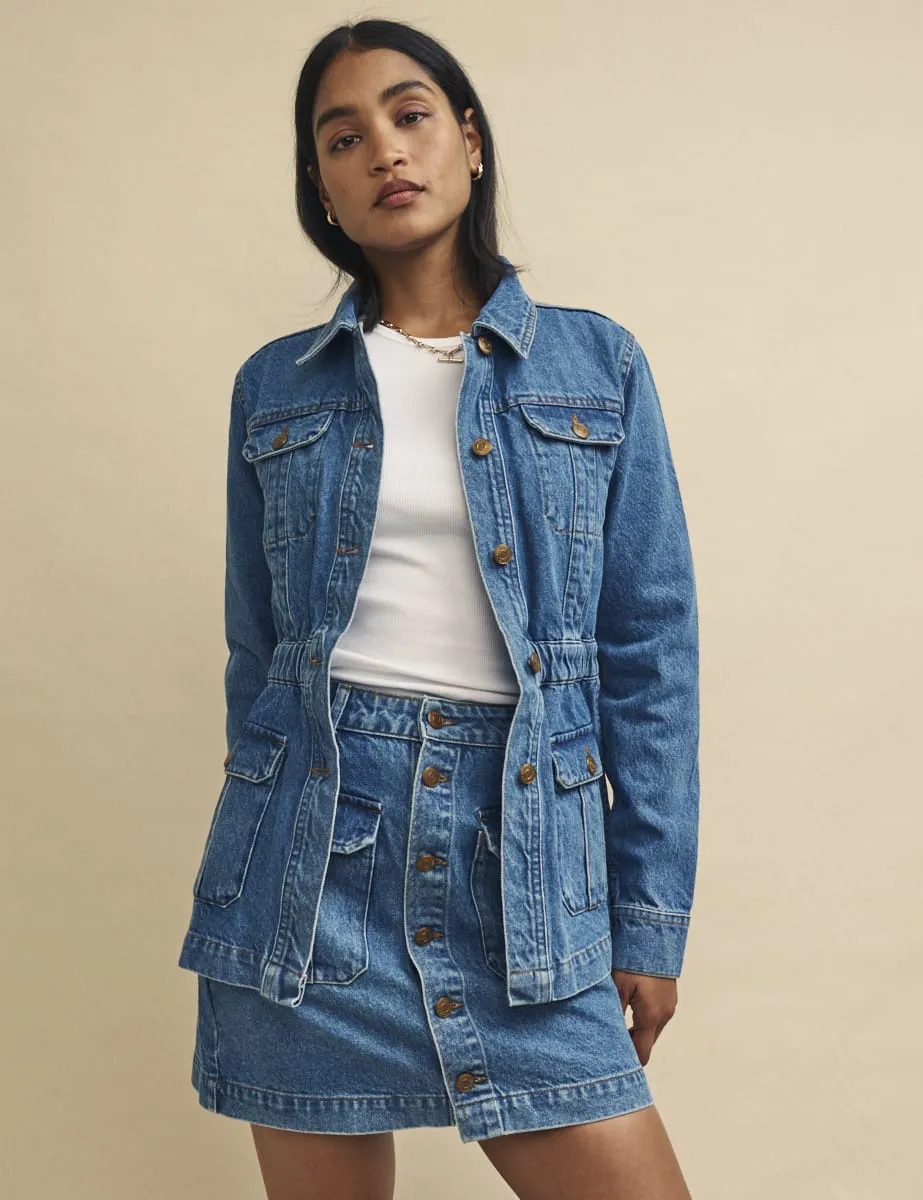 Blue Mid Wash Denim Button-Up Mini Skirt sold by Nobody's Child product image thumbnail 3