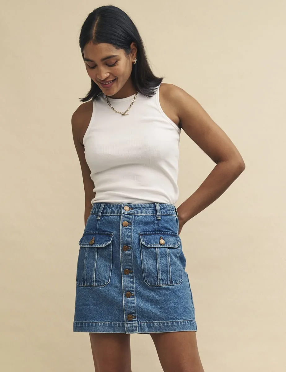 Blue Mid Wash Denim Button-Up Mini Skirt sold by Nobody's Child product image thumbnail 2