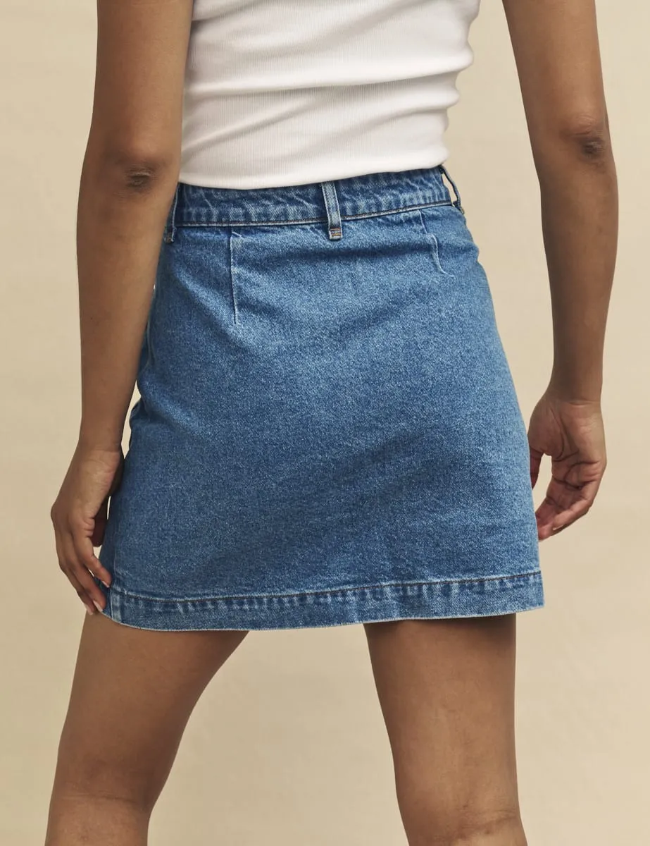 Blue Mid Wash Denim Button-Up Mini Skirt sold by Nobody's Child product image thumbnail 4