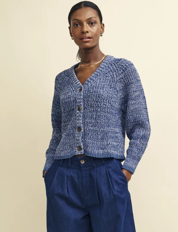 Blue Twisted Yarn Chunky Knit Cardigan sold by Nobody's Child