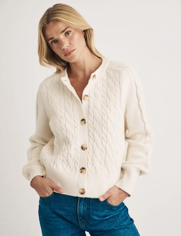 Cream Cable Knitted Cardigan sold by Nobody's Child
