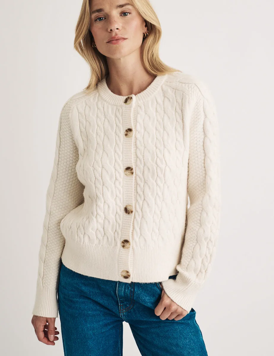 Cream Cable Knitted Cardigan sold by Nobody's Child product image thumbnail 4