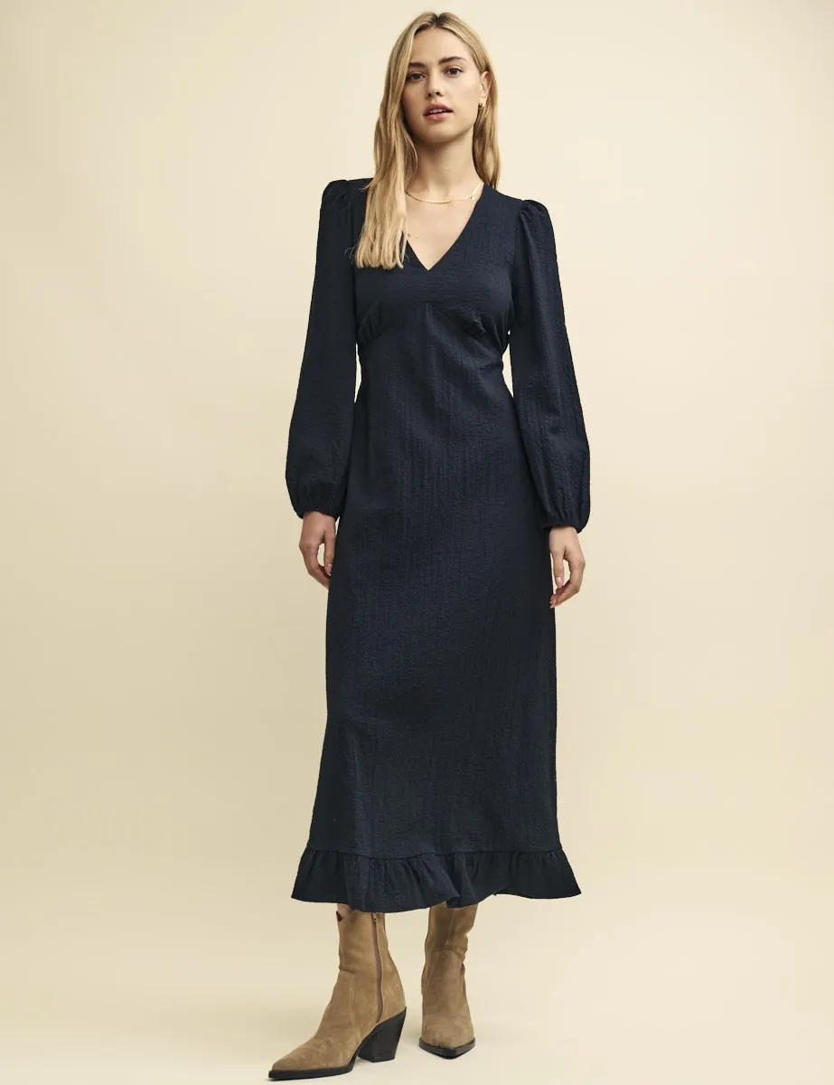 Black Long Sleeve Crinkle Delilah Midi Tea Dress sold by Nobody's Child