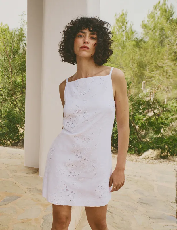 White Broderie Anglaise Shift Caterina Mini Dress sold by Nobody's Child
