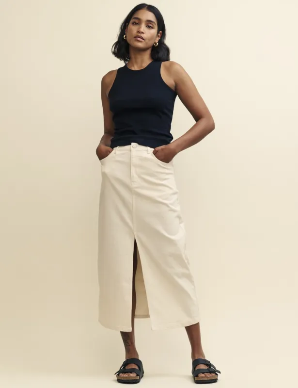 Cream Denim Midi Skirt made by Nobody's Child