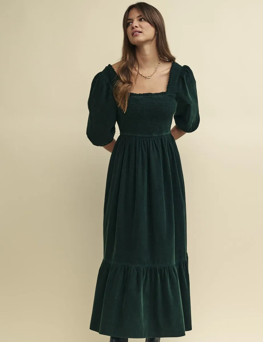 Green Cord Smock Elsa Midi Dress sold by Nobody's Child product image thumbnail 2