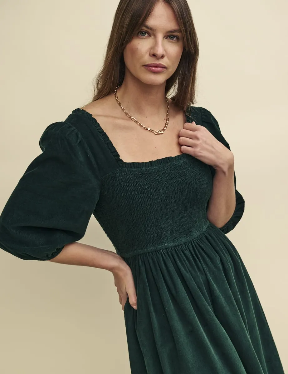 Green Cord Smock Elsa Midi Dress sold by Nobody's Child product image thumbnail 4