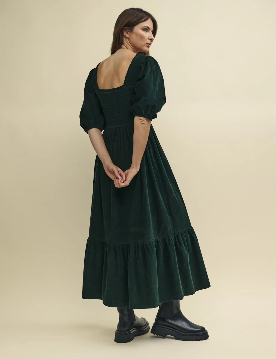 Green Cord Smock Elsa Midi Dress sold by Nobody's Child product image thumbnail 3