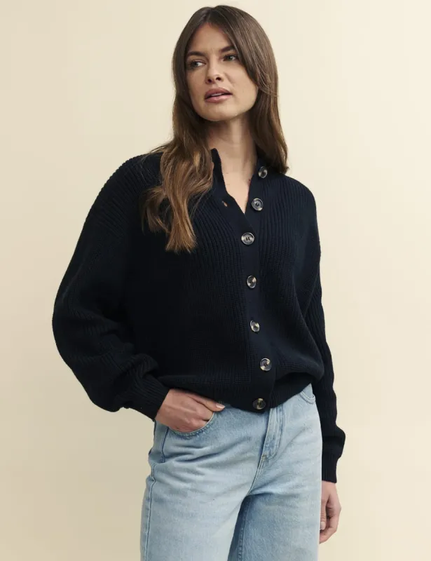 Black Chunky Crew Neck Bomber Cardigan sold by Nobody's Child