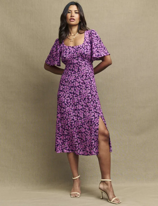 Purple Floral Dee Dee Midi Dress sold by Nobody's Child