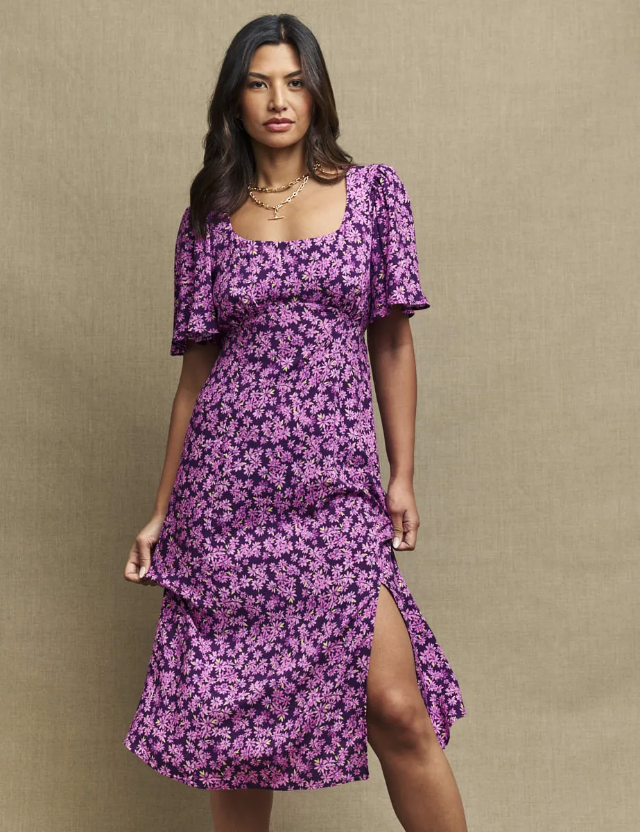 Purple Floral Dee Dee Midi Dress sold by Nobody's Child product image thumbnail 2