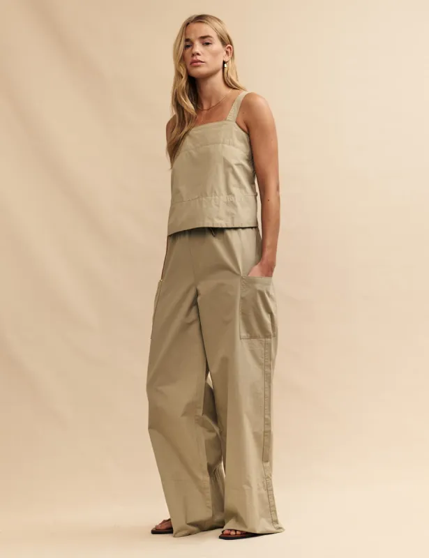 Sage Green Drawstring Cargo Trousers sold by Nobody's Child
