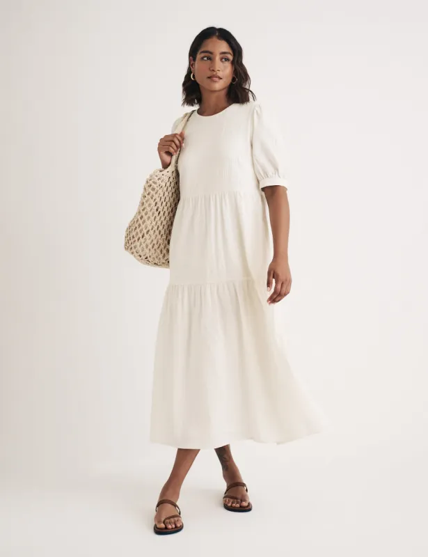 White Rochelle Midi Smock Dress sold by Nobody's Child
