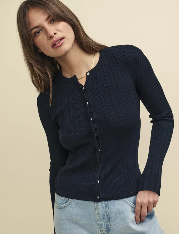 Black Crew Neck Rib Knitted Cardigan sold by Nobody's Child