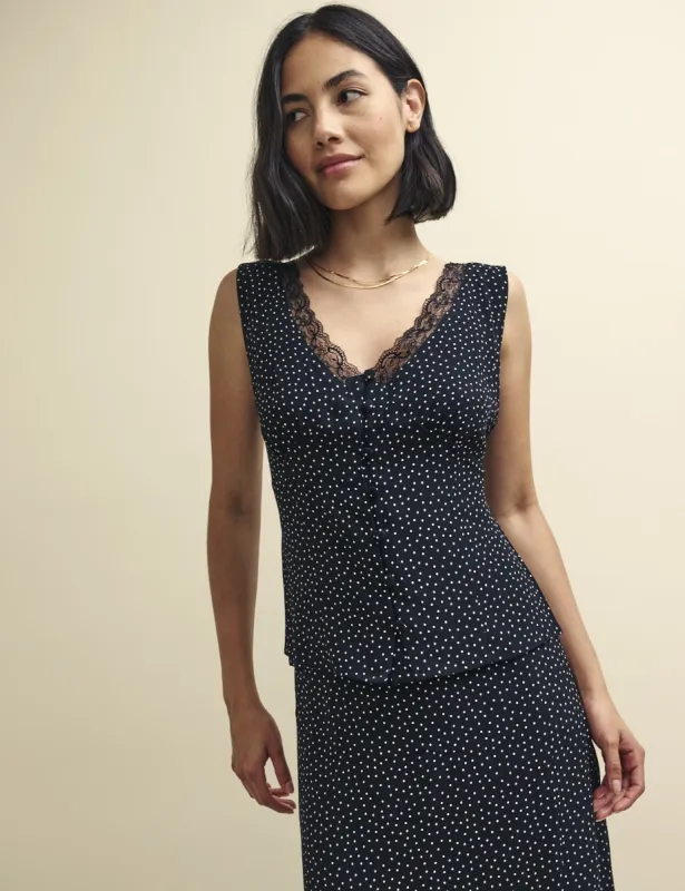 Black Spot Print Lace Detail Cami Top sold by Nobody's Child