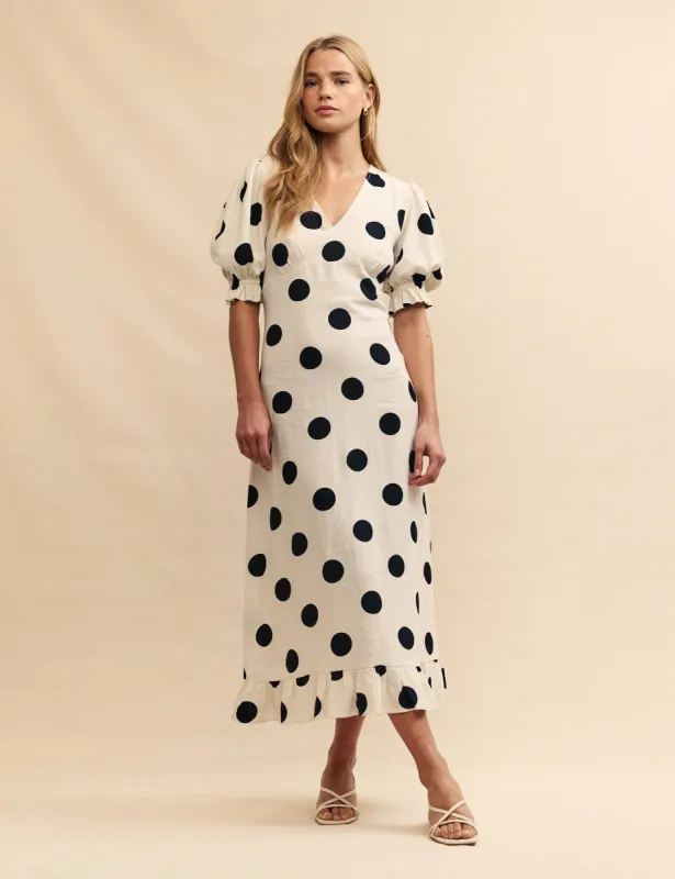 Petite White Polka Dot Delilah Midi Dress sold by Nobody's Child