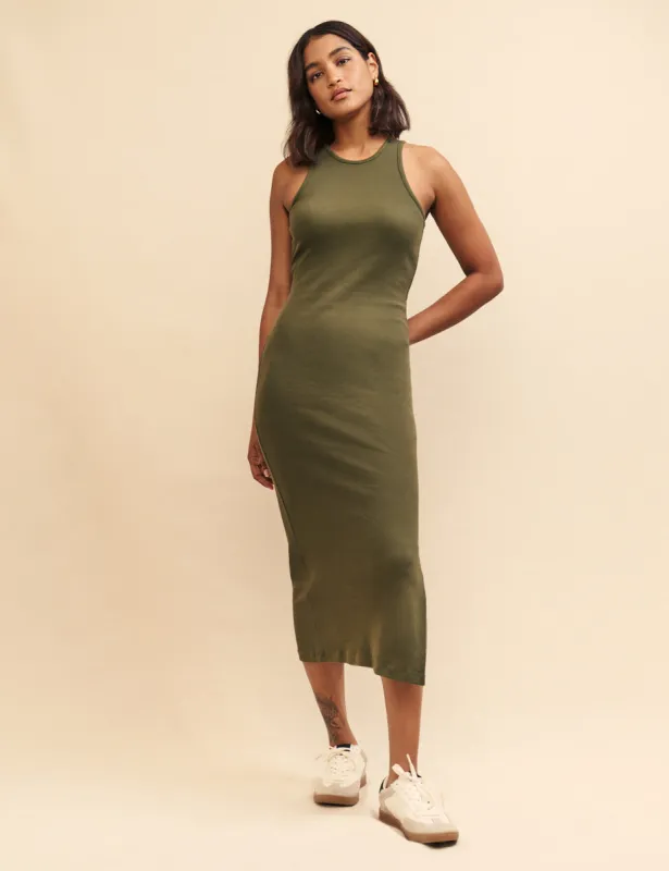 Khaki Green Jersey Brighton Midi Dress sold by Nobody's Child