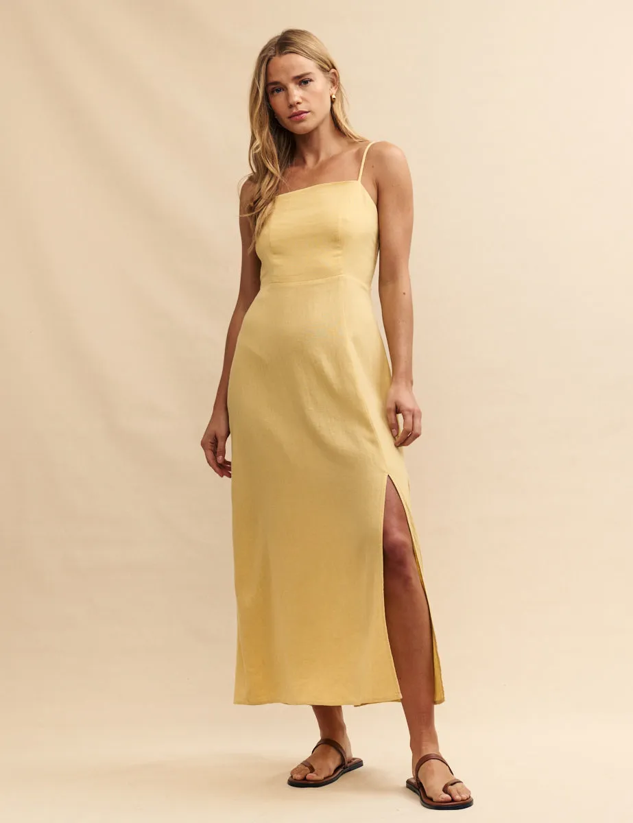 Yellow Linen-blend Maddy Midi Dress sold by Nobody's Child