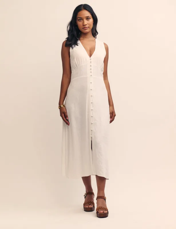 White Button Down Sandra Midi Dress sold by Nobody's Child
