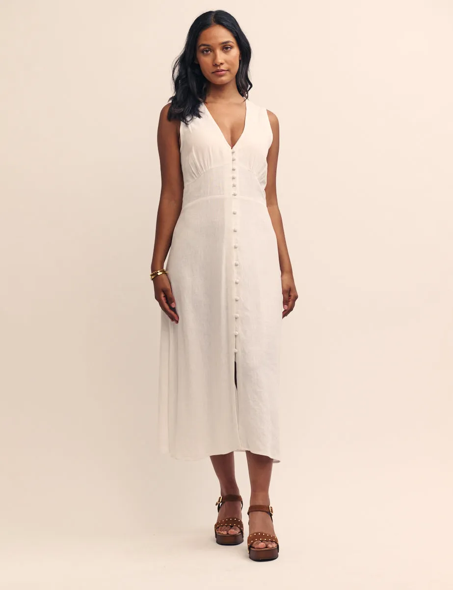 White Button Down Sandra Midi Dress sold by Nobody's Child