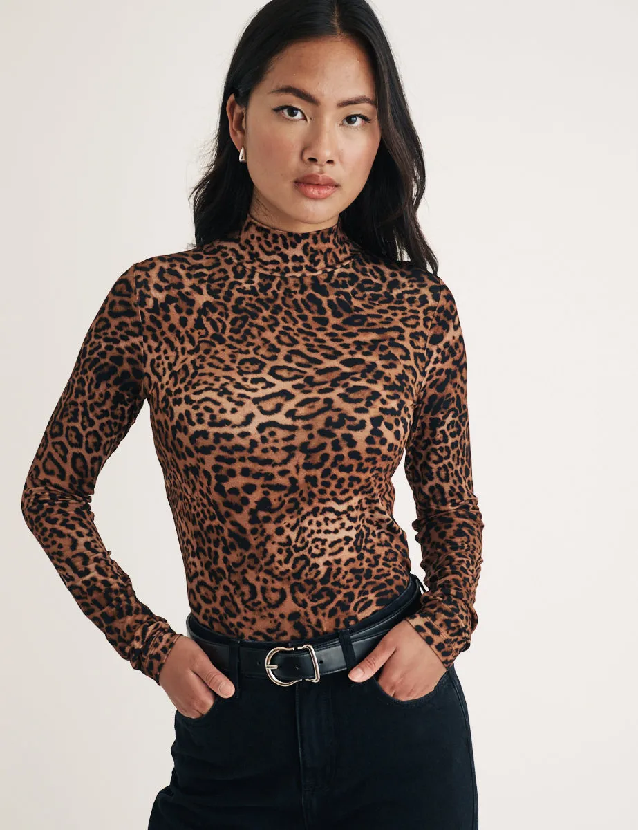 Leopard Print Funnel Neck Long Sleeve Top sold by Nobody's Child product image thumbnail 3