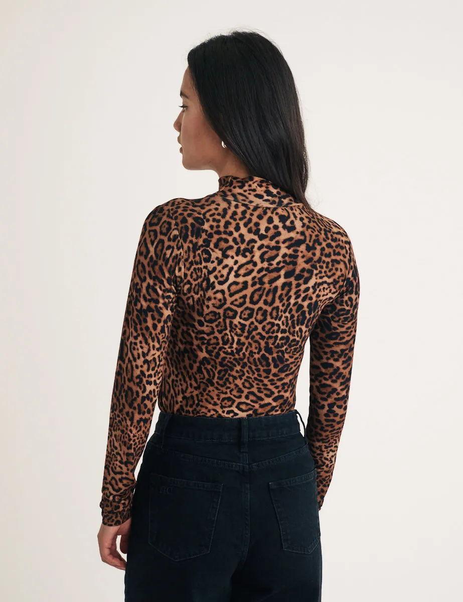 Leopard Print Funnel Neck Long Sleeve Top sold by Nobody's Child product image thumbnail 4