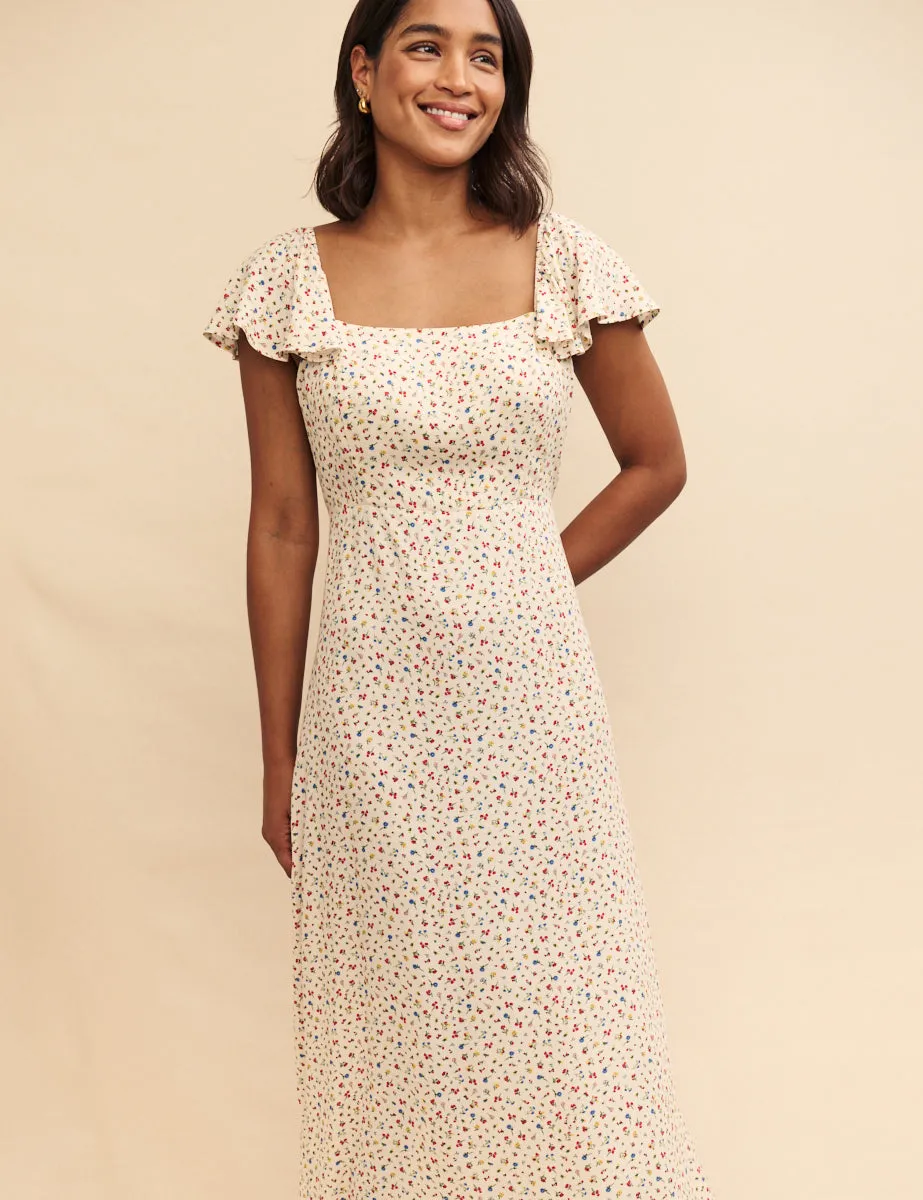 White Ditsy Floral Elsie Midi Dress sold by Nobody's Child product image thumbnail 2