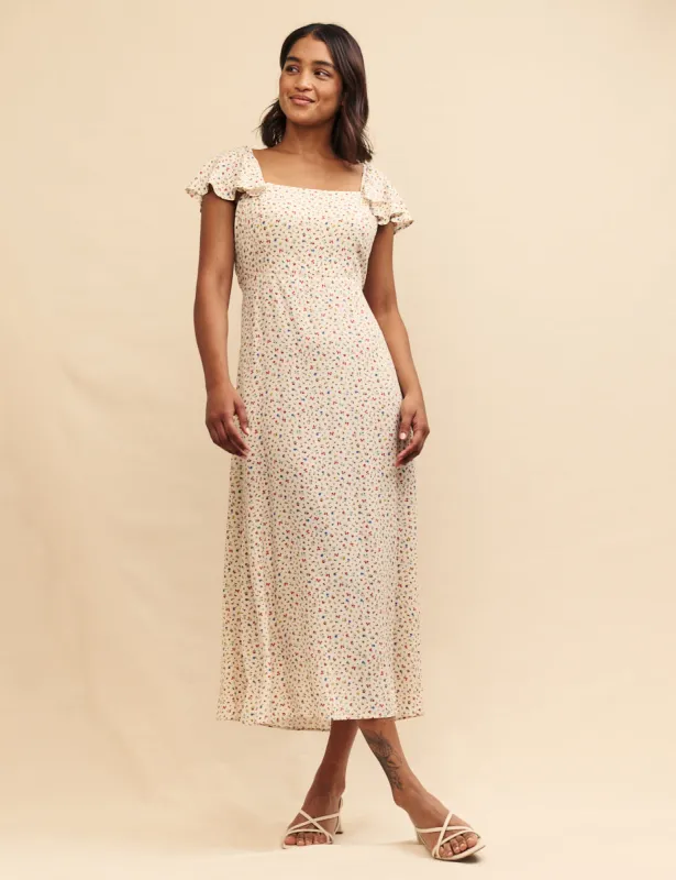 White Ditsy Floral Elsie Midi Dress sold by Nobody's Child