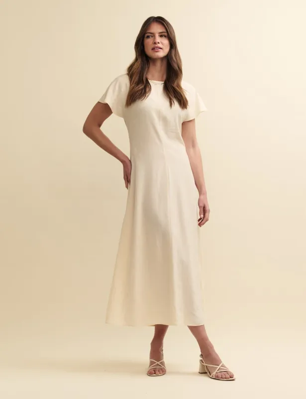 Cream Satin Jacquard Selma Midi Dress sold by Nobody's Child
