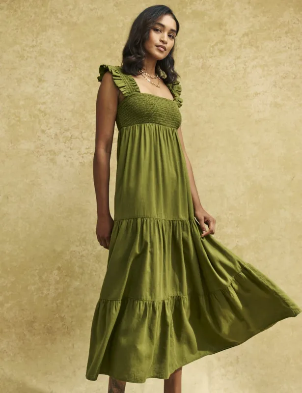 Olive Green Smock Maya Midi Dress made by Nobody's Child
