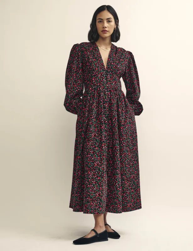 Black Floral Cord Starlight Midaxi Dress sold by Nobody's Child