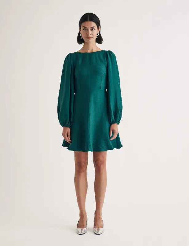 Forest Green Balloon Sleeve Zola Mini Dress sold by Nobody's Child