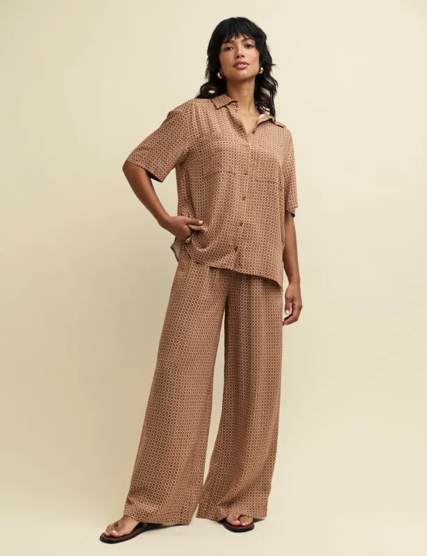 Brown Geometric Print Wide Leg Trousers sold by Nobody's Child
