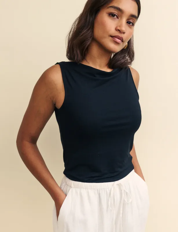 Black Jersey Slash Neck Top sold by Nobody's Child