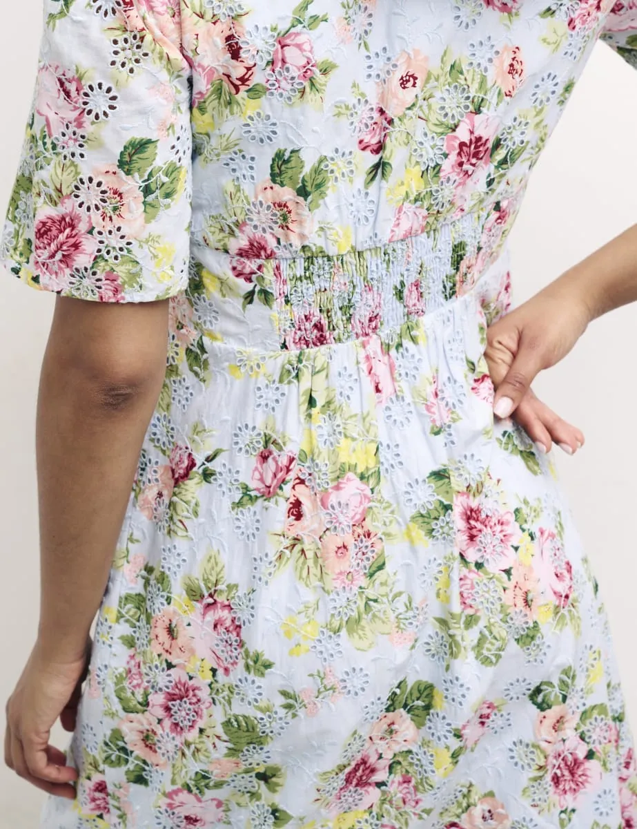 Blue Floral Alexa Broderie Anglaise Midi Tea Dress sold by Nobody's Child product image thumbnail 2
