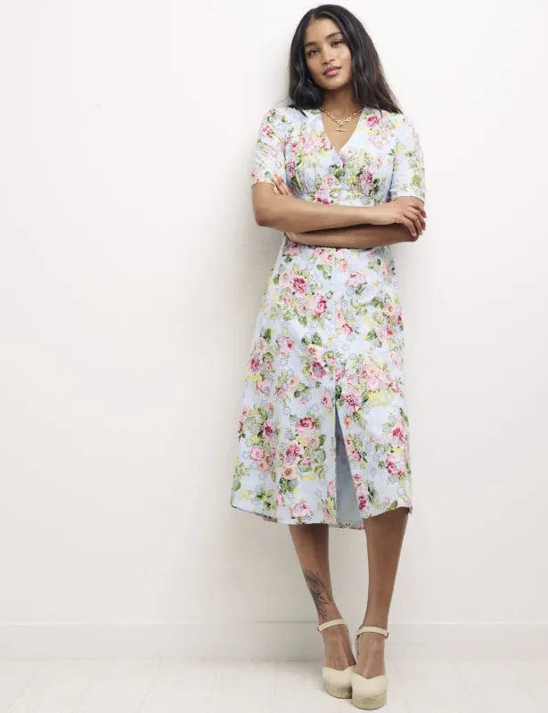 Blue Floral Alexa Broderie Anglaise Midi Tea Dress sold by Nobody's Child