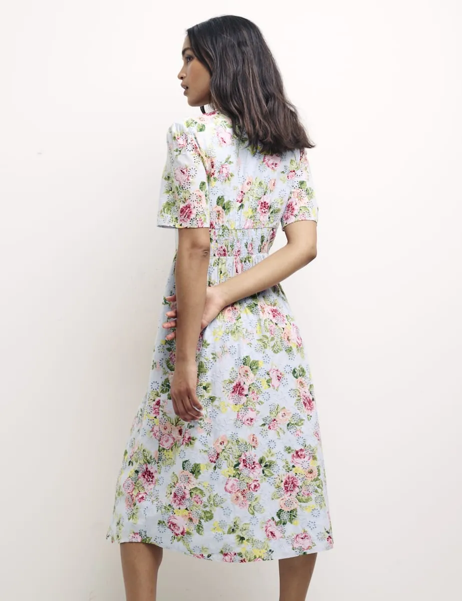 Blue Floral Alexa Broderie Anglaise Midi Tea Dress sold by Nobody's Child product image thumbnail 4