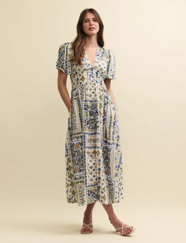 White Tile Print Starlight Midi Dress sold by Nobody's Child