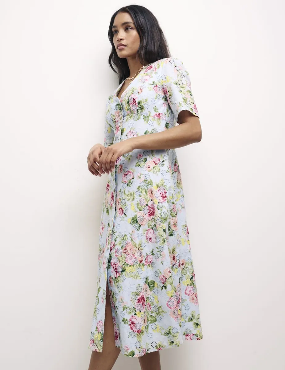 Blue Floral Alexa Broderie Anglaise Midi Tea Dress sold by Nobody's Child product image thumbnail 3