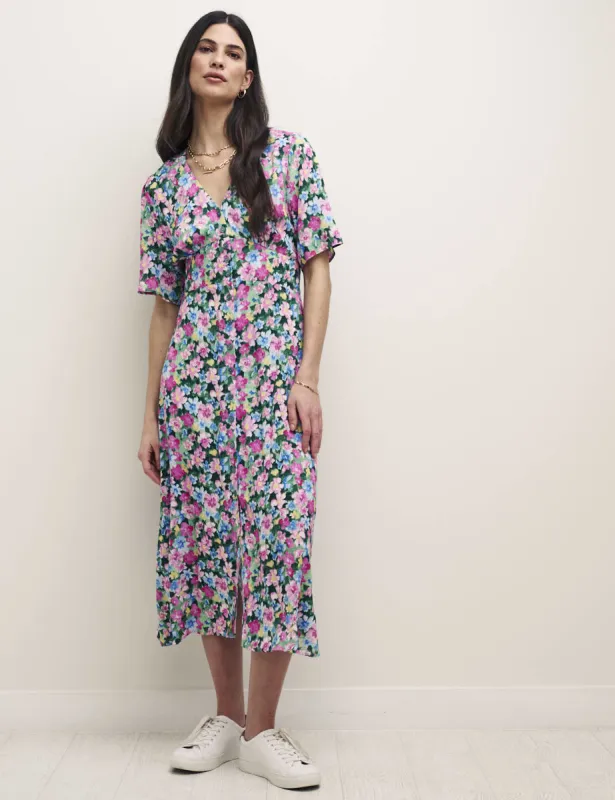 Watercolour Floral Alexa Midi with Shirring Tea Dress sold by Nobody's Child