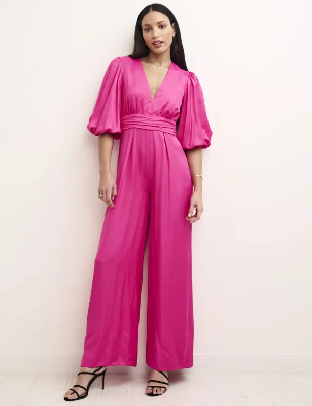 Pink Puff Sleeve Melita Jumpsuit sold by Nobody's Child