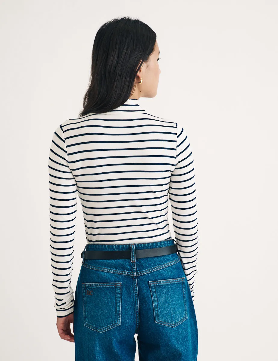 Black and White Stripe Funnel Neck Top sold by Nobody's Child product image thumbnail 4