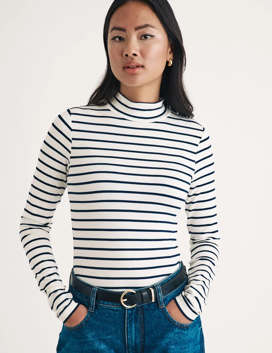 Black and White Stripe Funnel Neck Top sold by Nobody's Child