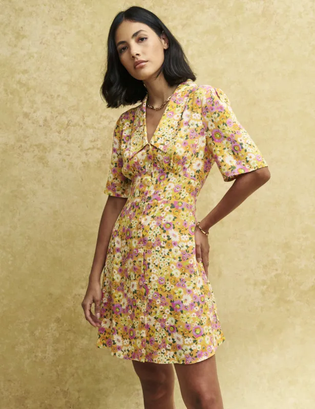 Yellow Floral Collared Daisy Mini Dress sold by Nobody's Child